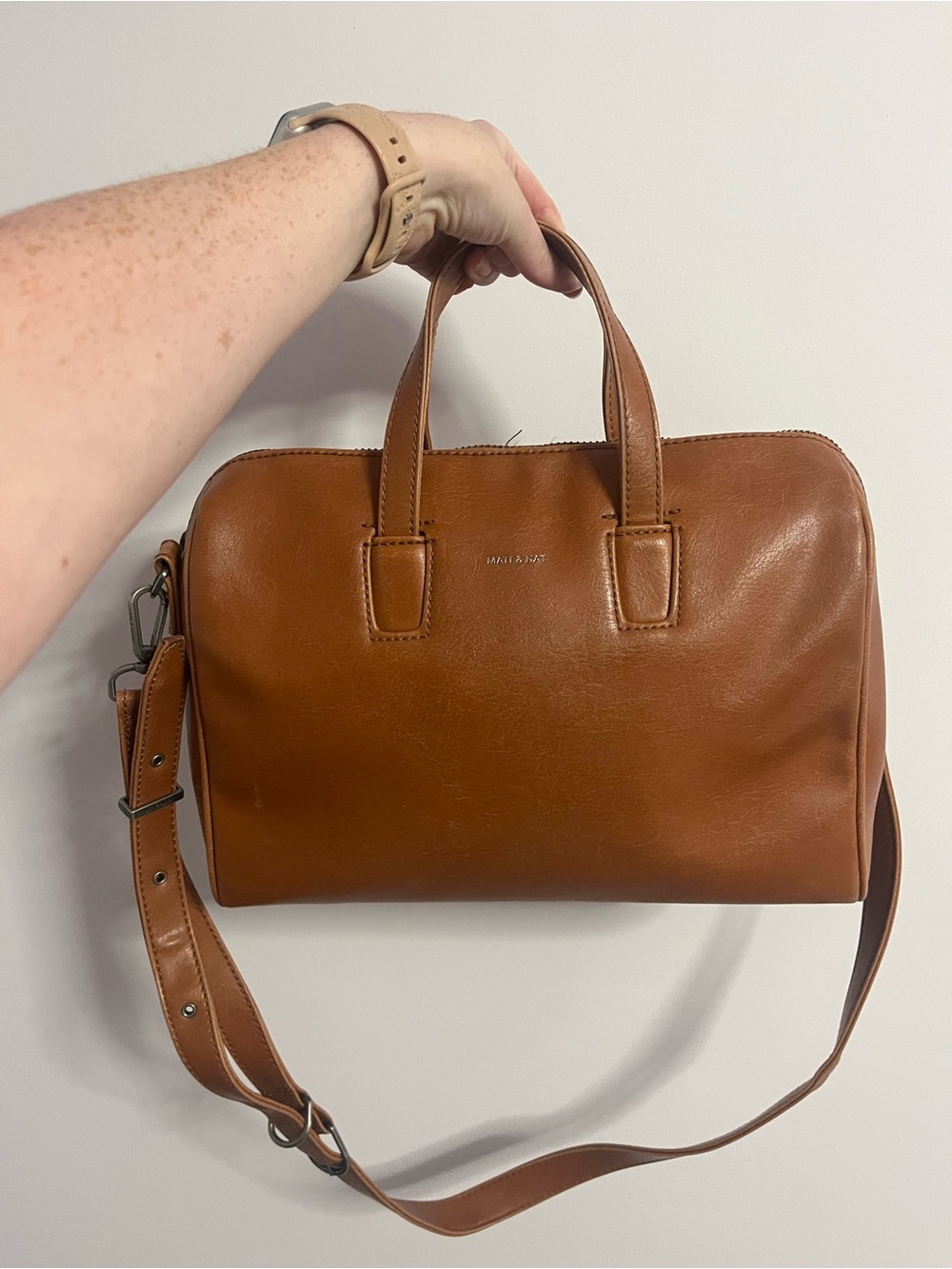 Mitsuko Matt & Nat Tan Leather Bowling Satchel